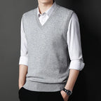 2026 Autumn Winter New Men's Solid Color V-neck Knitted Vest Casual Fashion Warm Sweater Versatile Top