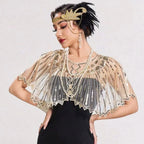 1920s Vintage Sequin Fringe Shawl – Elegant Beaded Cape for Women