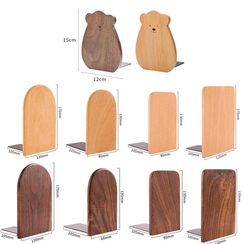 Nature Wooden Bookends Desktop Bookshelf Desk Organizer Office Home Book Accessories Storage Book Holder Wood Book Ends