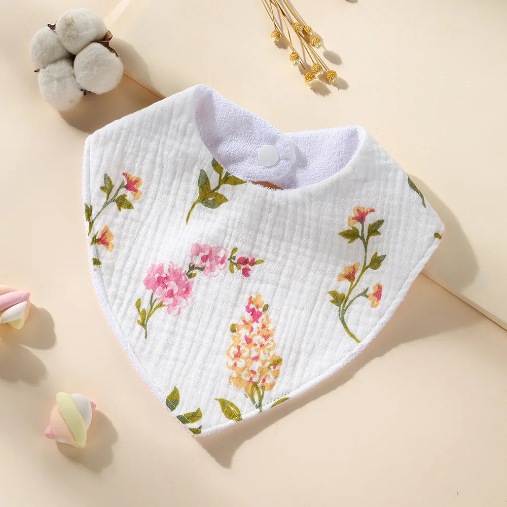 New Cotton Baby Bib Soft Waterproof Triangle Saliva Towel Adjustable Button Print Infant Boy Girl Feeding Burp Cloth Cute Bibs