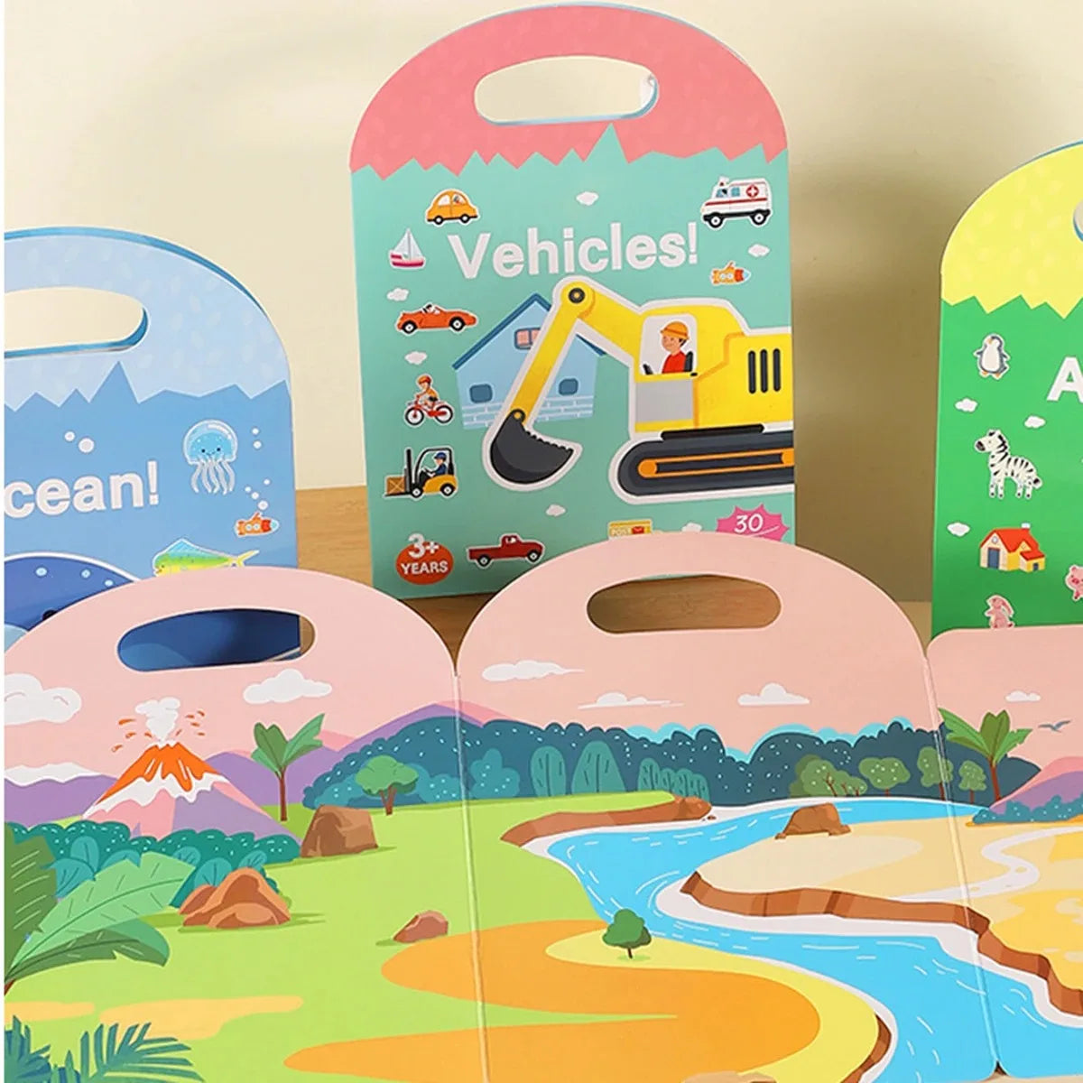 Sticker Books 3D Reusable Stickers Books Animal Dinosaurs Ocean World Vehicle Educational Travel Stickers