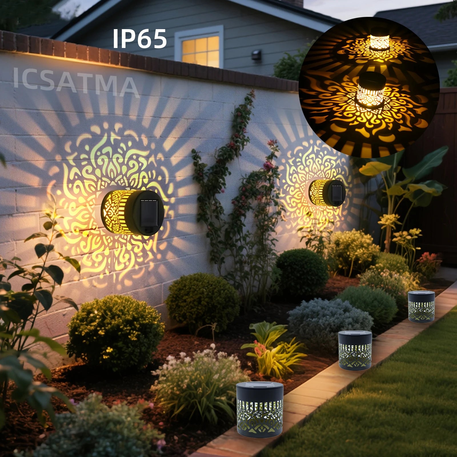 LED Solar Light IP65 Waterproof and Warm Wall Light Suitable for Garden Lawn Camping Steps Greenway Courtyard Night Light