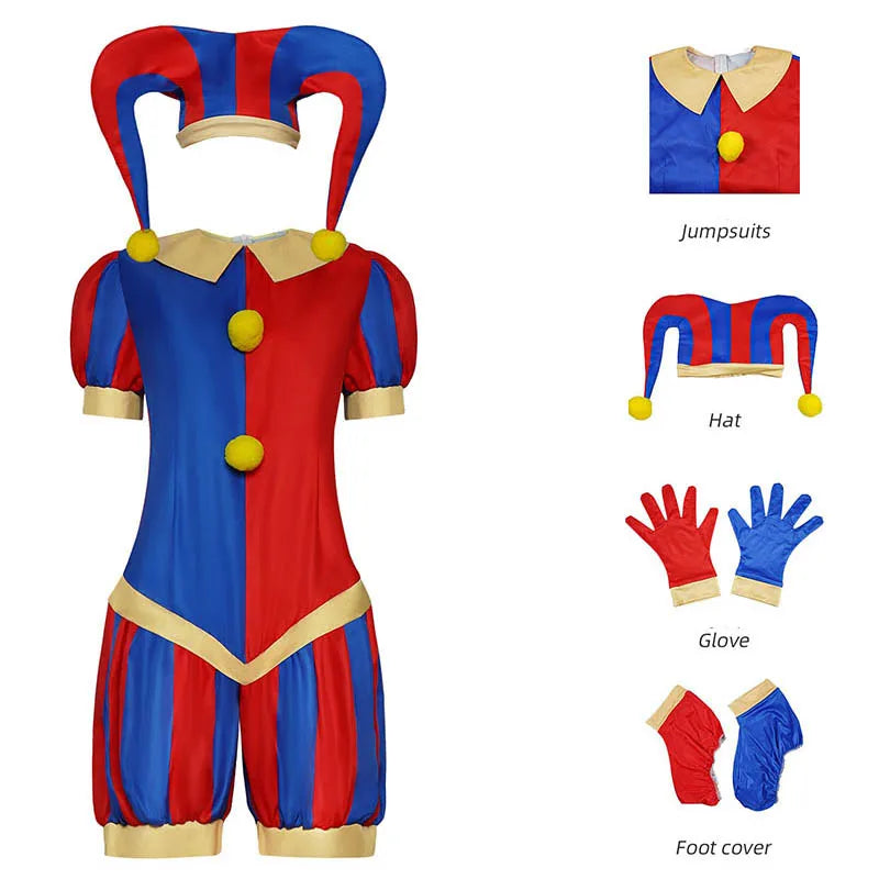 Circus Pomni Cosplay Costume with Hat Gloves Halloween Costumes Carnival Outfits(SIZE 140cm-Adult 3XL)