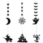 6pcs Halloween Hanging Banner Garland Scary Spider Witch Ghost Bat Pendant Ornament Happy Halloween Party Decorations for Home