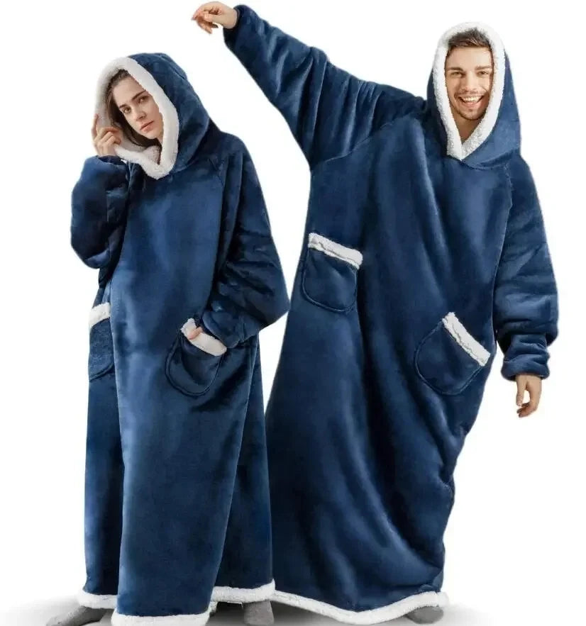 150cm Super Long Flannel Blanket Cold-proof Nightgown Pyjamas Sleeves Winter Hoodies Sweatshirt Women Men Pullover Fleece Giant