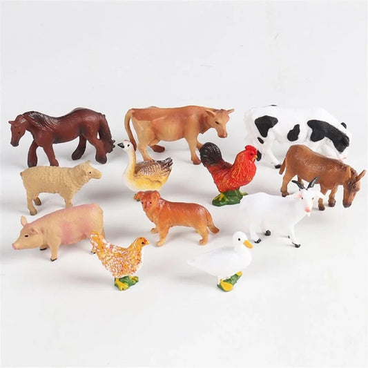12PCS Farm Animal Toy Set – Mini Poultry & Livestock Figures for Kids