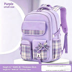 Protecting The Spine Ergonomics Elementary School Students Girls Checkered Backpack Large Capacity Lightweight Waterproof