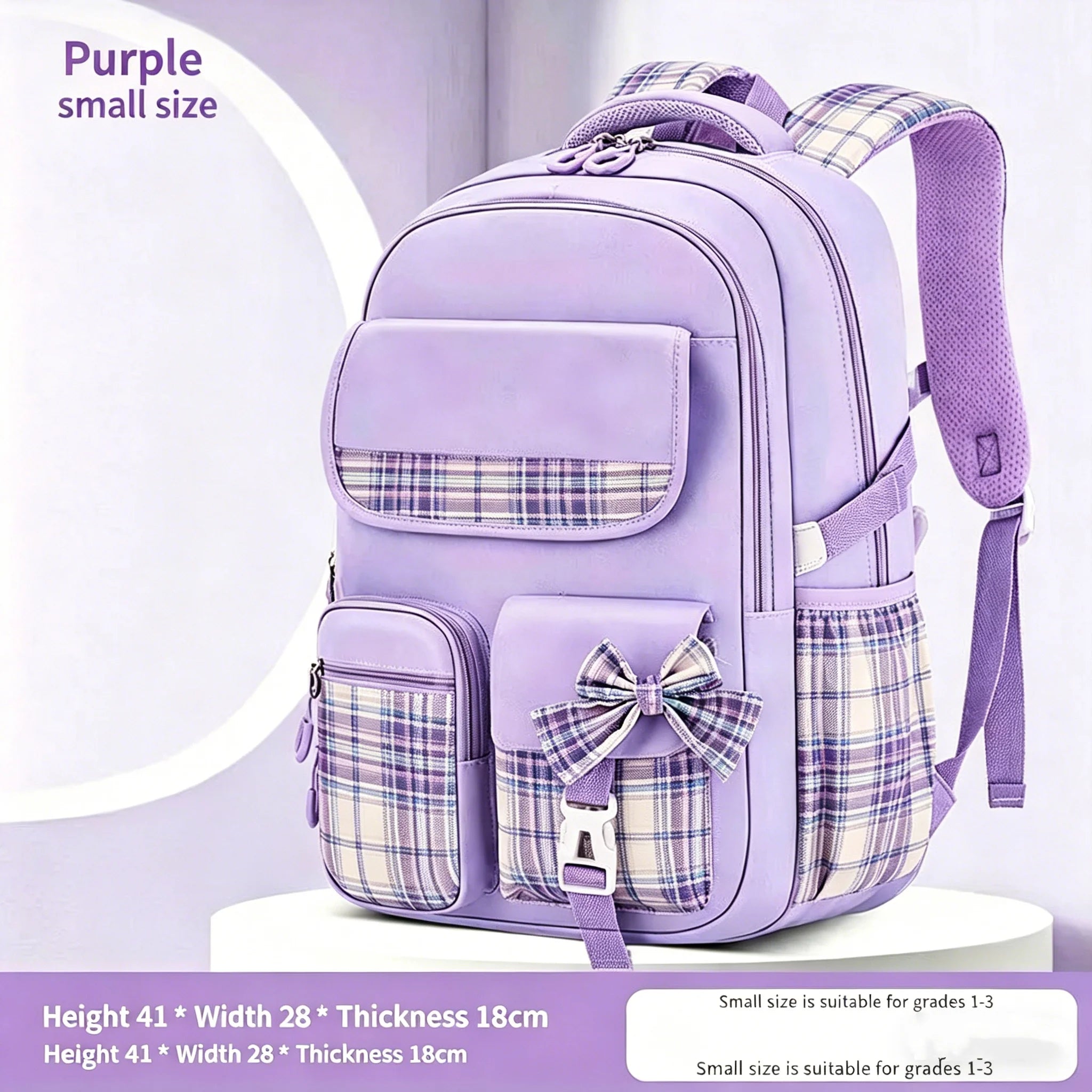 Protecting The Spine Ergonomics Elementary School Students Girls Checkered Backpack Large Capacity Lightweight Waterproof
