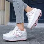 Girls Retractable Roller Shoes Breathable Walking Sneakers