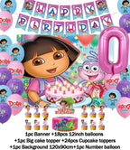 Cartoon-Dora-The-Explorer Theme Kids Birthday Party Digital Balloon Banner Background Cake Topper Decoration Supplies Baby Gifts