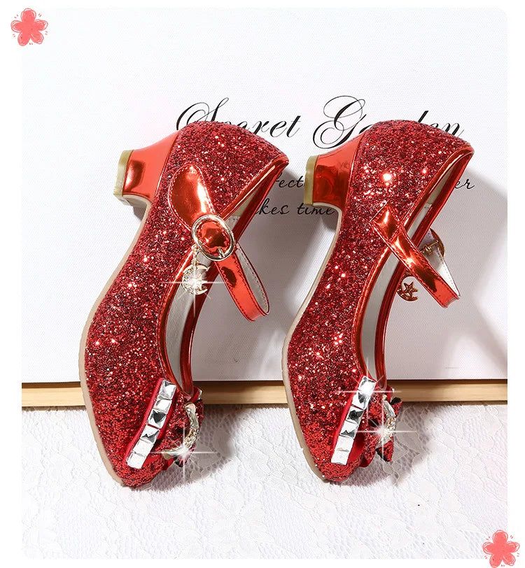 Children Princess Sandals Kids Girls Wedding Shoes High Heels Dress Shoes Bowtie Purple Pink Blue Silver Shoes For Girls