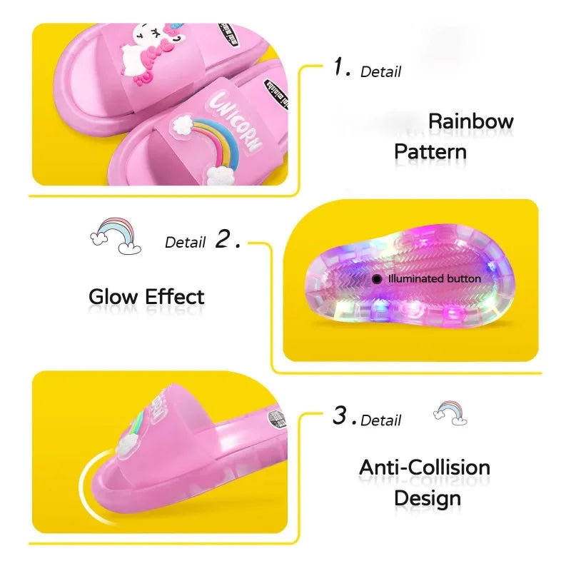 Kids Cartoon Unicorn Slippers Lighted Cute Toddler Shoes