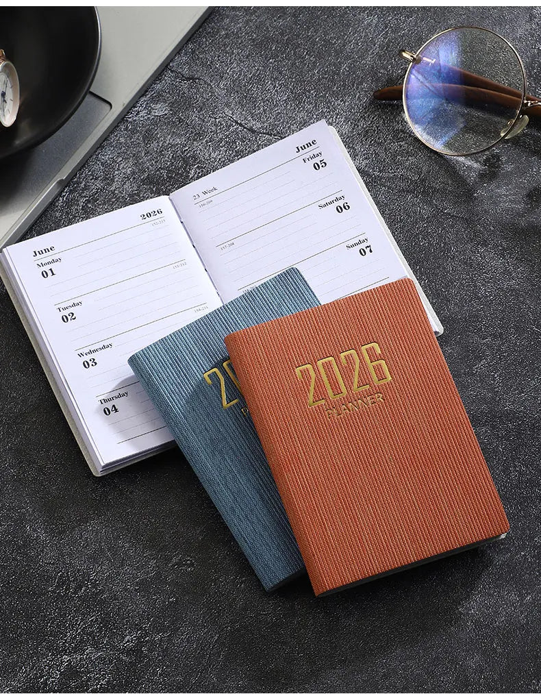 A7 specification 2026 English planner book, mini portable pocket daily schedule book, 64 sheets 128 page thin weekly calendar