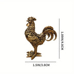 Pure Brass Rooster Figurine - Intricate Golden Animal Brass Home Decor Office Gift Detailed Feathers Comb Table Ornament Tea Pet