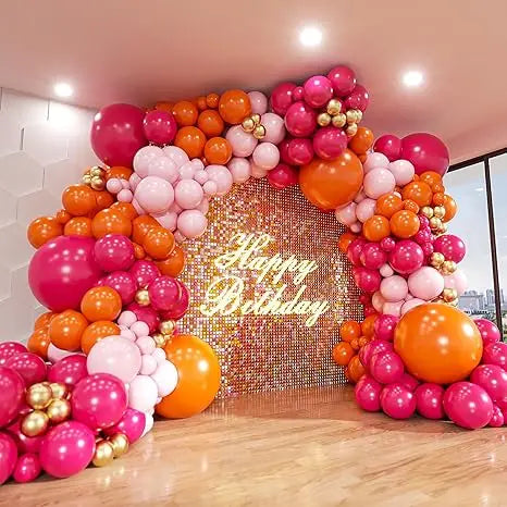134PCS Pink and Orange Balloon Arch Kit Metallic Gold Latex Balloon Birthday Party Baby Shower Wedding Party Decorations