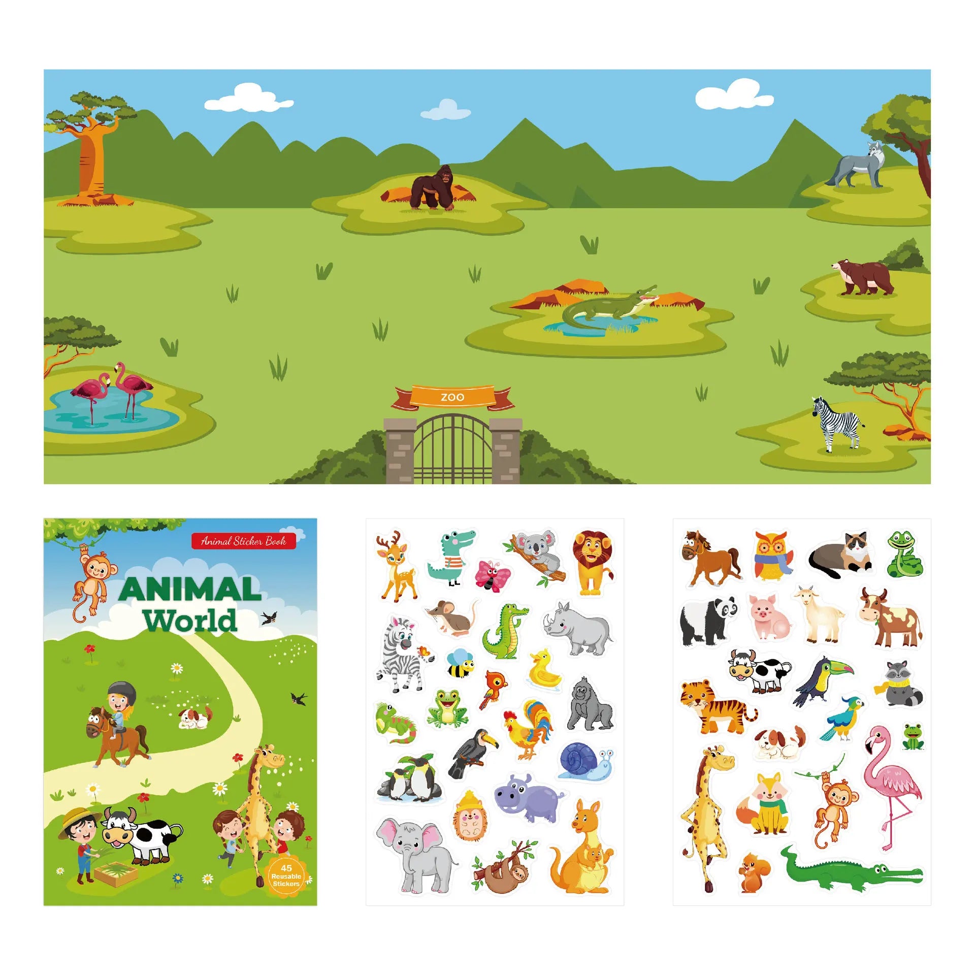 New Sticker Book Focus Potential Development Reusable Stickers Cartoon Animal Enlightenment Baby Early Education Book For Kids