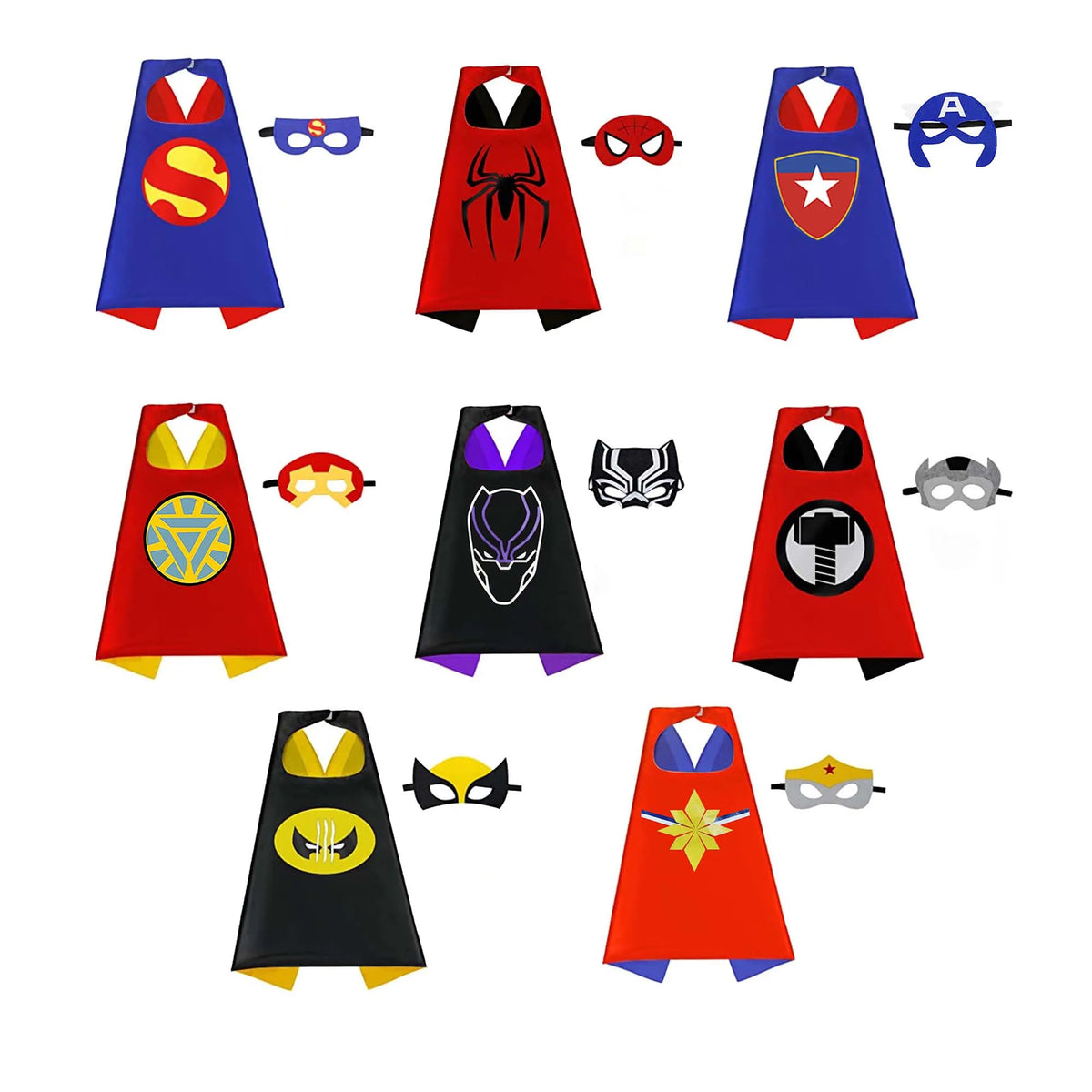 8 sets Superhero Capes for  Cool Halloween Christmas  Costume Cosplay Festival Party Supplies Favors Dress Up for boys girls