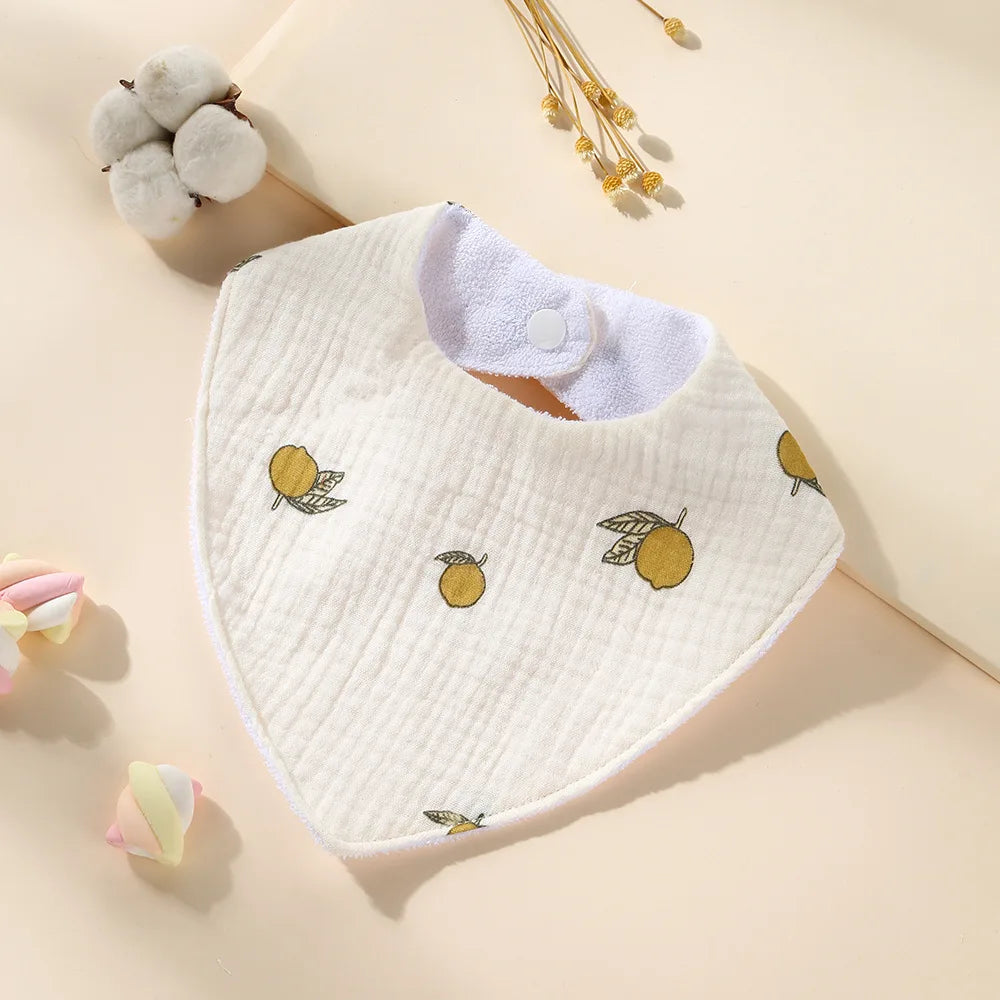 New Cotton Baby Bib Soft Waterproof Triangle Saliva Towel Adjustable Button Print Infant Boy Girl Feeding Burp Cloth Cute Bibs