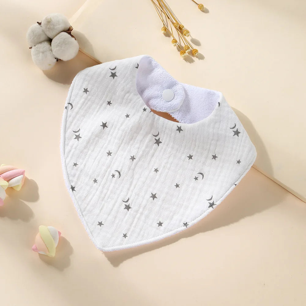 New Cotton Baby Bib Soft Waterproof Triangle Saliva Towel Adjustable Button Print Infant Boy Girl Feeding Burp Cloth Cute Bibs