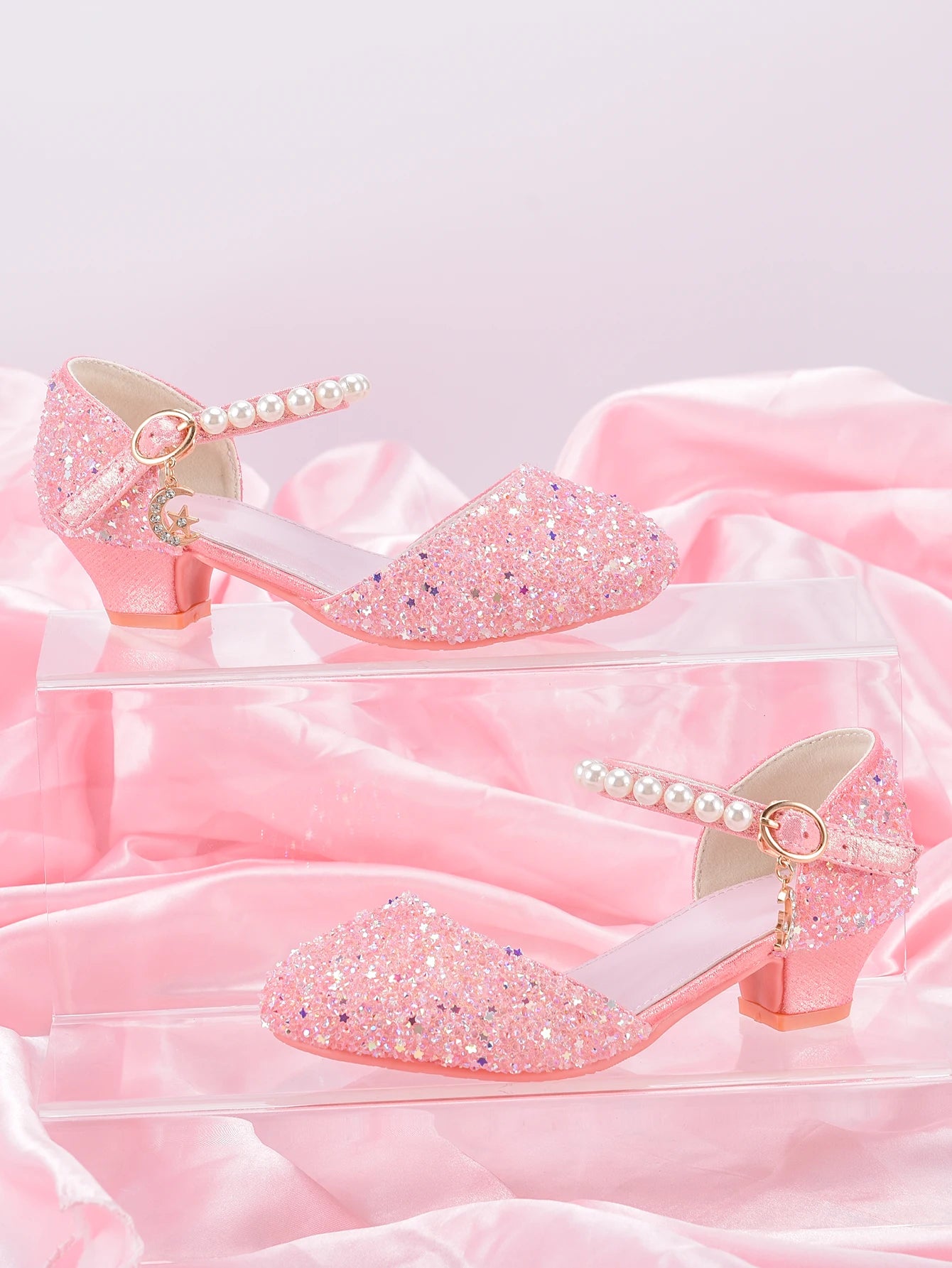 Girls Princess Party Heels Shiny Star Dress Shoes for Kids