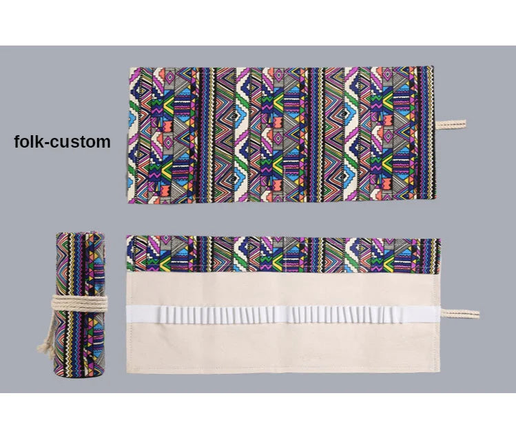 12/24/36/48/72 Hole Colorful Cloth Pencil Case Stationery Cosmetic Pencil Storage Bag Pencil roll School Supplies 050045