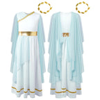 Girls Athena Costume Greek Princess Dress Ancient Greece Roman Toga with Laurel Headwear Halloween Carnival Cosplay Outfits Sets