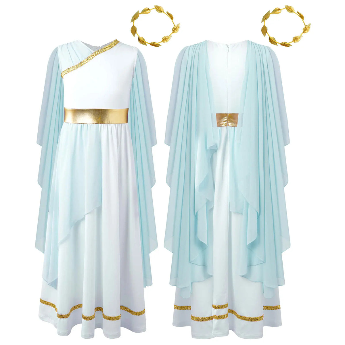 Girls Athena Costume Greek Princess Dress Ancient Greece Roman Toga with Laurel Headwear Halloween Carnival Cosplay Outfits Sets