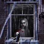 2 Pack Halloween Ghost Curtain Decorations - Female Ghost Window Cover for Indoor/Outdoor Party Decor