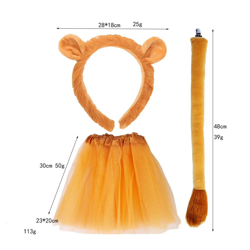 Lion Headband Tail Gloves Cosplay Kawaii Animal Ears Headdress Tie Halloween Party Wearings Adults Xmas Decor DIY Accessories