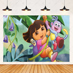 Cartoon-Dora-The-Explorer Theme Kids Birthday Party Digital Balloon Banner Background Cake Topper Decoration Supplies Baby Gifts