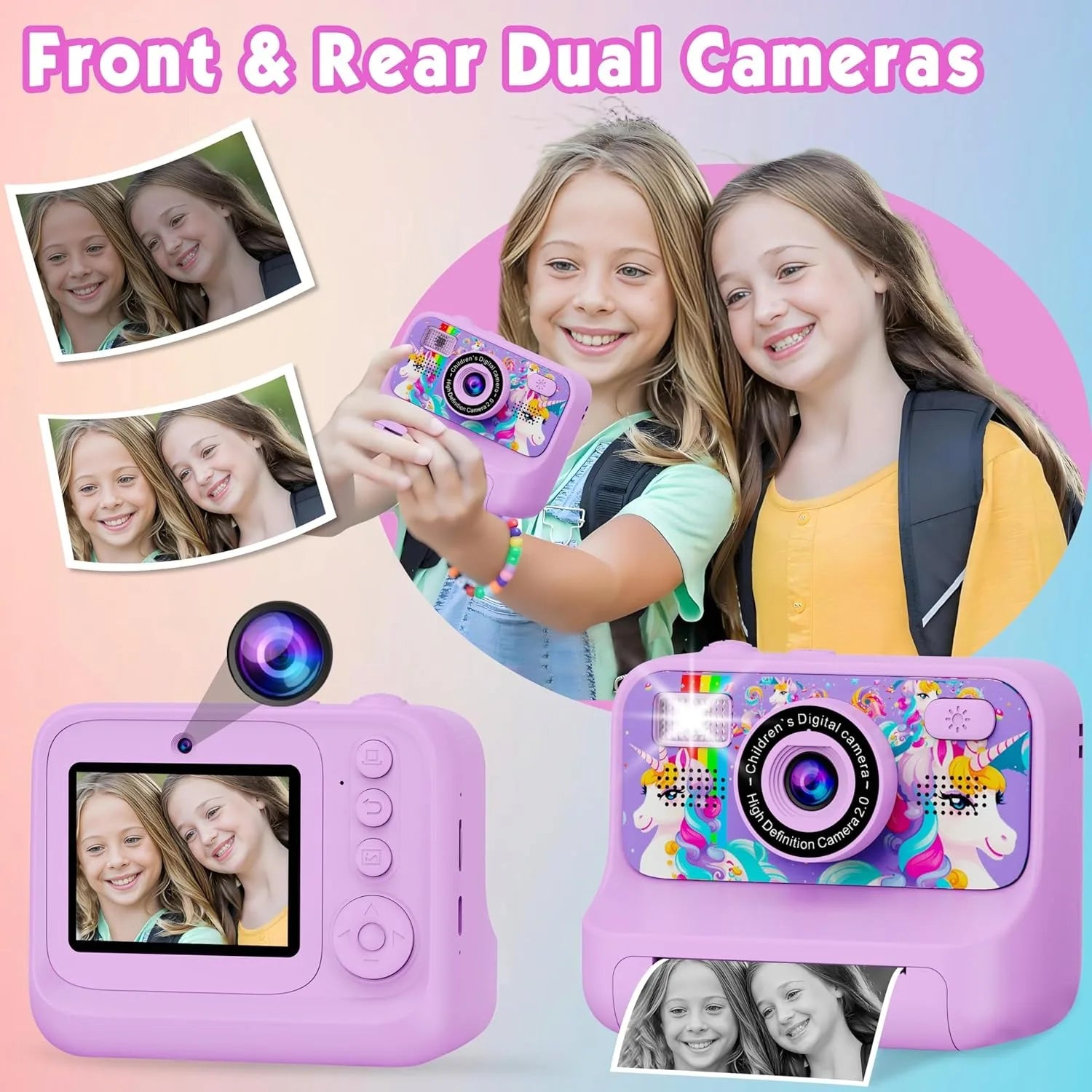 Children Instant Print Digital Camera Photo Color Label Thermal Print Camera for Kids 3-12 Age Best Birthday Festive Gifts