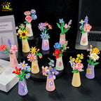 HUIQIBAO MOC Flower with pot Micro Building Block Sunflower Mini Model Bricks set Flowers Toys for Adults home Desk Decoration