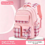 Protecting The Spine Ergonomics Elementary School Students Girls Checkered Backpack Large Capacity Lightweight Waterproof