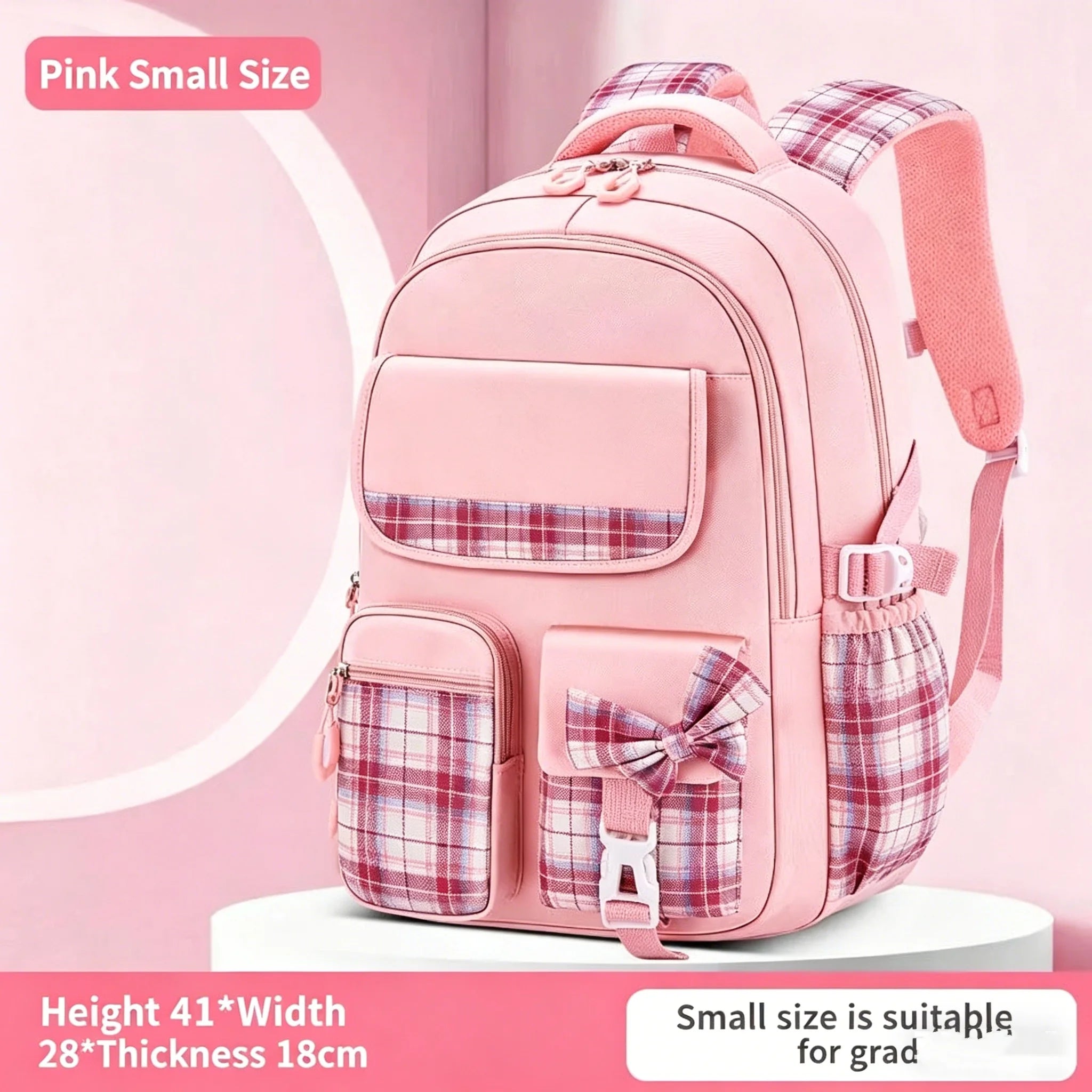 Protecting The Spine Ergonomics Elementary School Students Girls Checkered Backpack Large Capacity Lightweight Waterproof