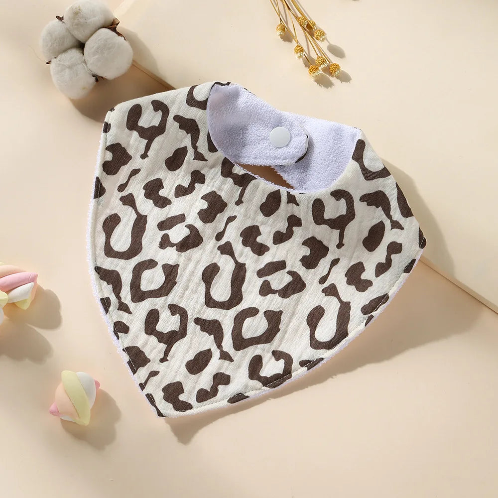 New Cotton Baby Bib Soft Waterproof Triangle Saliva Towel Adjustable Button Print Infant Boy Girl Feeding Burp Cloth Cute Bibs
