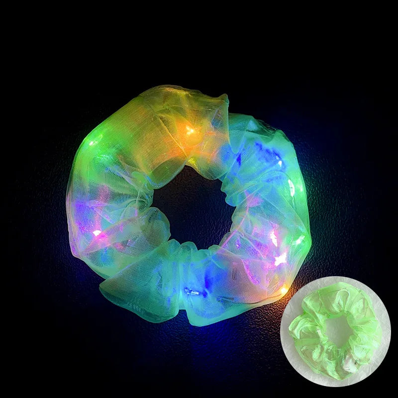 10pcs LED Scrunchies Light Up Organza Hair Scrunchy Elastic Hair Ties for Women Girl Glow in The Dark Party Supplies Neon Outfit