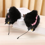 Plush Rabbit Sexy Cat Ears Headband for Women Girls Lace Bow Necklace Plush Bell Hairband Cosplay Masquerade-Party Costume Hair