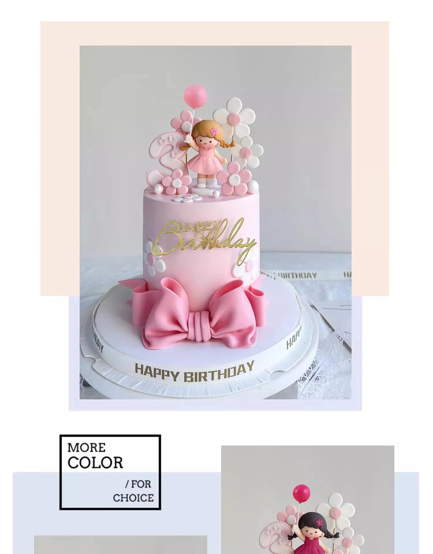 Princess Cake Topper Beautiful Girl with Bow Stars for Happy 1st Birthday Party Cake Decoration Baby Shower Party Supplies