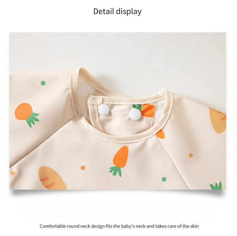 1PC Child Feeding Bib Waterproof Long Sleeve Apron Rice Pocket Feeding Blouse Toddler Bibs Children's Summer Thin Feeding Smock