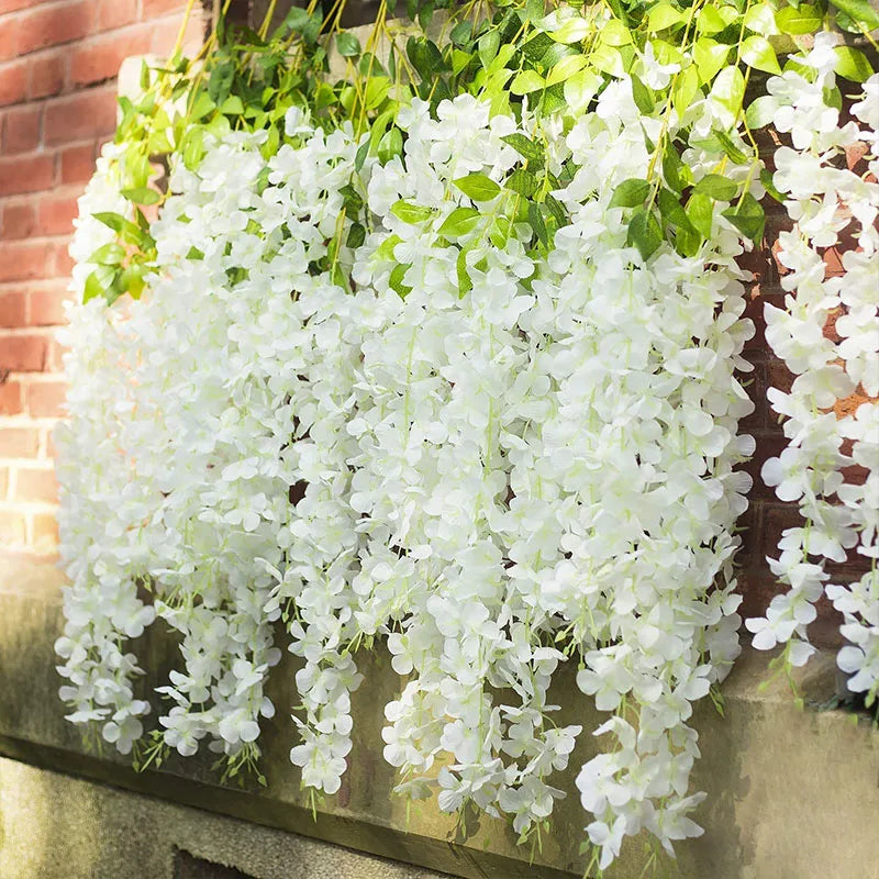 24PCS Artificial Wisteria Flowers Hanging Garland Fake Ivy Vine Flower String for Arch Wedding Party Home Room Decoration Flower