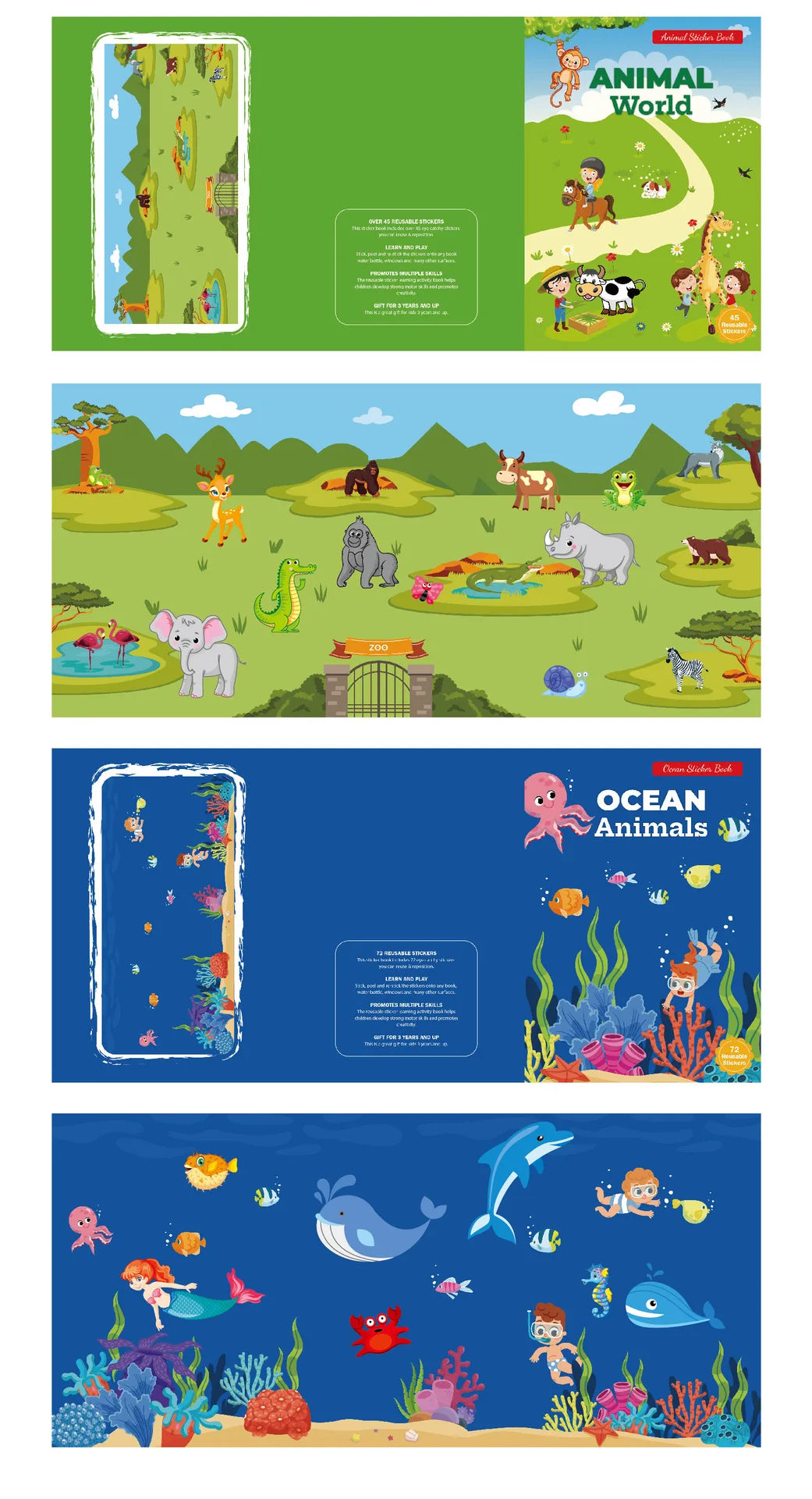 New Sticker Book Focus Potential Development Reusable Stickers Cartoon Animal Enlightenment Baby Early Education Book For Kids