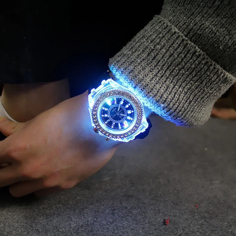 LED Light Flash Luminous Watch – Silicone Rhinestone Wristwatch