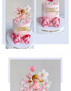 Princess Cake Topper Beautiful Girl with Bow Stars for Happy 1st Birthday Party Cake Decoration Baby Shower Party Supplies