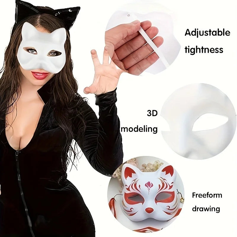 1-20pcs Japanese Mask Paper Blank Mask Halloween Cosplay Cat DIY Paintable Half Face Mask Animal Costume Party Decor Craft Prop