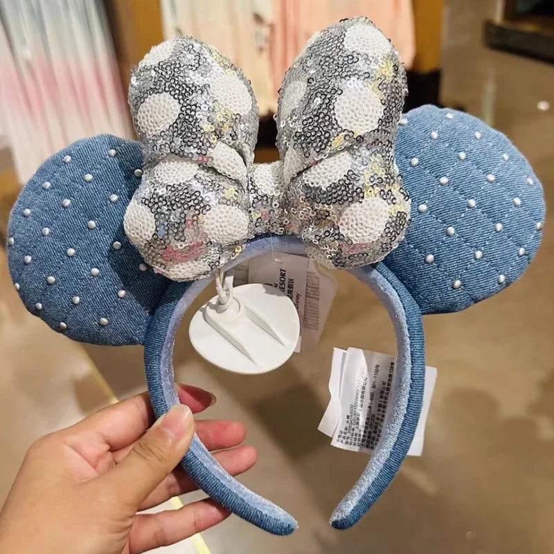 Disney Princess Headband Mickey Ear Rapunzel Sequin Bow Hair Hoop Birthday Gift Girl Accessories Halloween Gift Christmas Jack