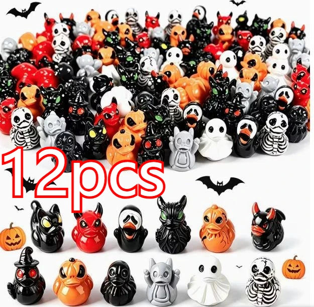 12Pcs/set Mini Resin Halloween Ducks and Ghost Miniatures Figurines Bulk for Garden Fairy Micro Landscape Home DIY Decoration