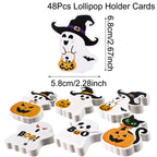 48pcs Halloween Lollipop Holder Cards Cute Pumpkin Ghost Pattern for Birthday Halloween Party Decoration DIY Gifts Supplies