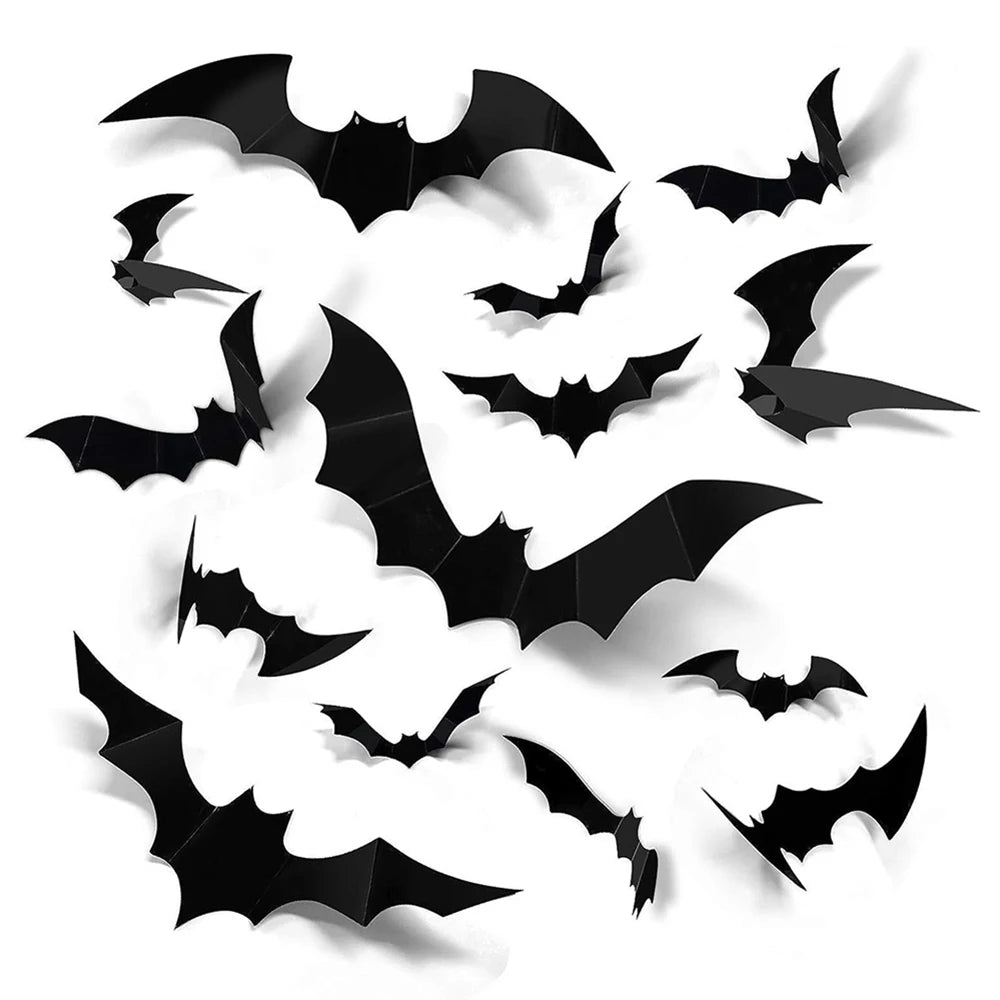 Halloween Bats Decorations,3D Pvc Bat on The Wall,Black Bats Wall Stickers,Halloween Scary Props