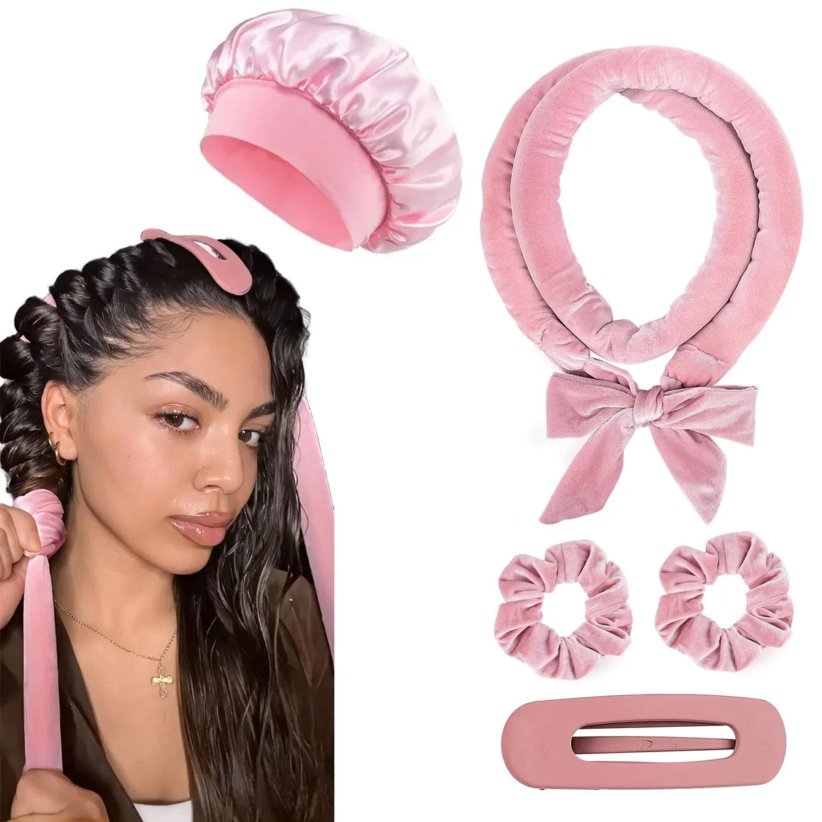 No Heat Hair Rollers Heatless Curling Rod Headband Soft Hair Curler Satin Curlers Curls Sleeping Bonnet Night Cap Styling Tools