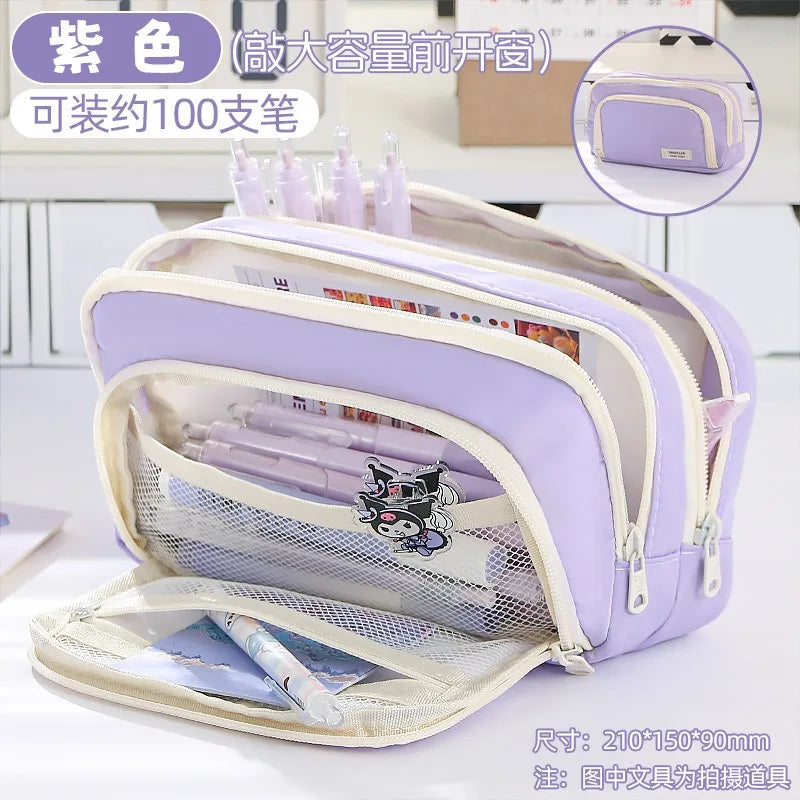 Large Capacity Simple and Versatile Japanese Pencil Case Stationery Box for Female Primary School Students, Junior High School S